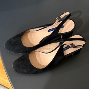 Stuart Weitzman Black Suede Slingback Mules